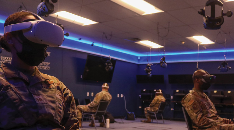 Airmen complete soft skills virtual reality training at Dyess Air Force Base, Texas, Oct. 22, 2021. 