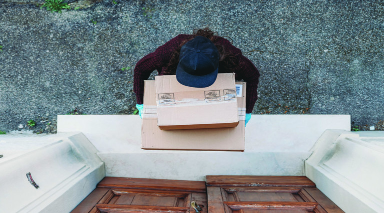 Person delivering packages, seen from overhead