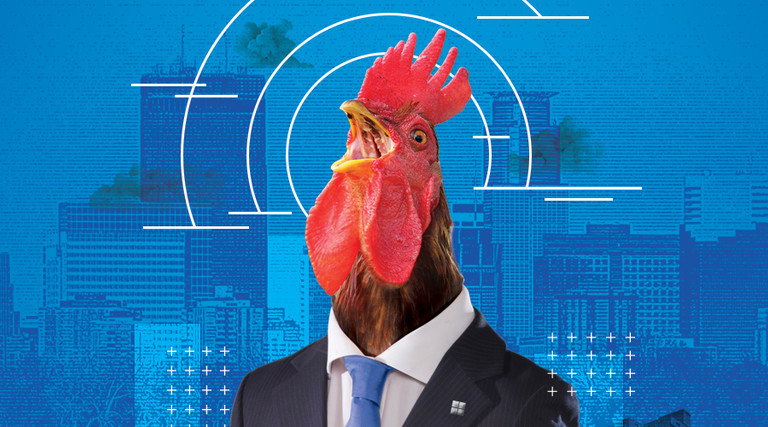 Chicken in a suit