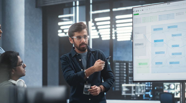 Person giving a presentation in the office