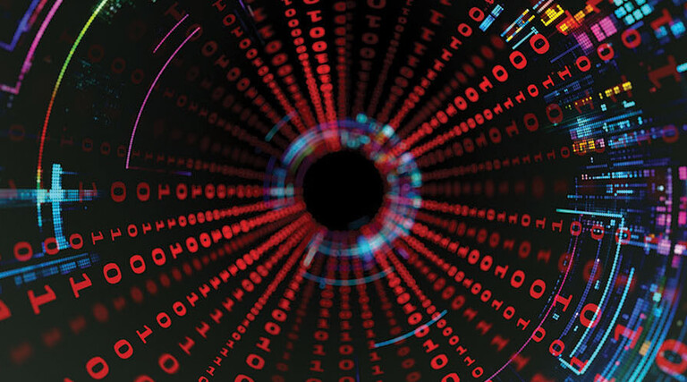 Digital data flow tunnel with binary code