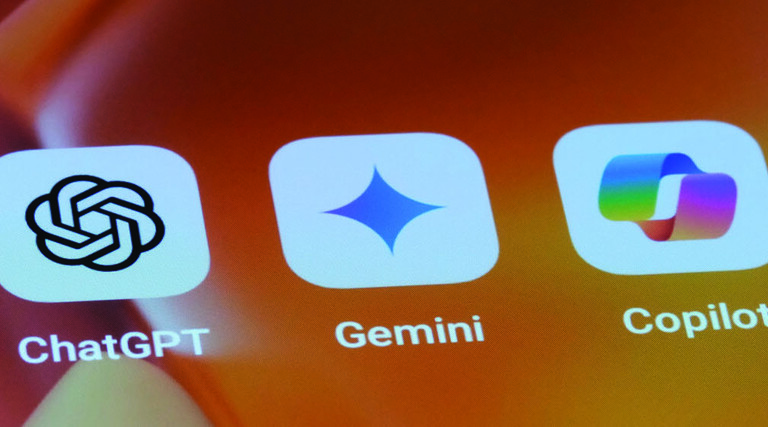 Popular AI chatbot logos on a mobile device