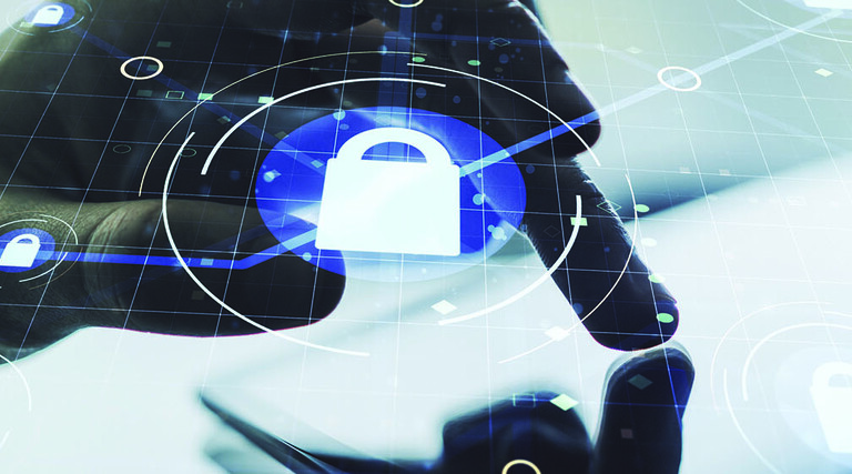 A representation of a firewall as someone uses their mobile device