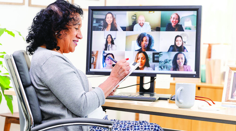 A worker on a Zoom call