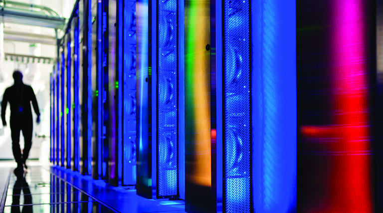 Person exploring data center