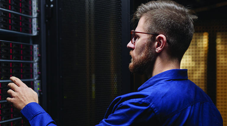 Person working in data center