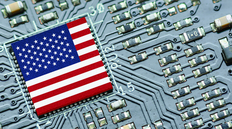 American flag on a motherboard