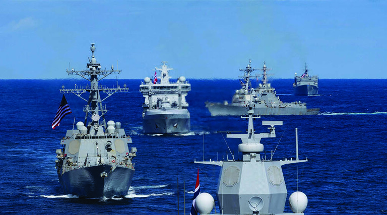 A joint exercise at sea between the U.S. and allies