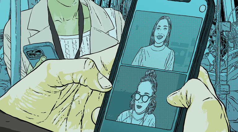 Illustration of video meeting over the phone