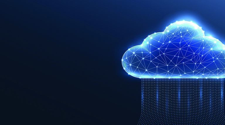 A digital cloud with glowing particles