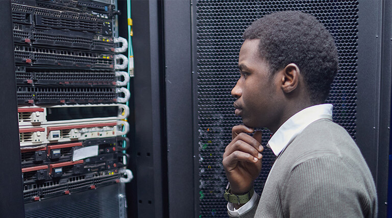 Person looking at data center