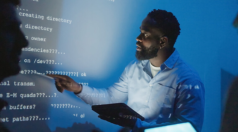 Person discussing code