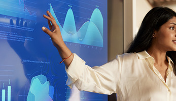 Employee discussing data analytics