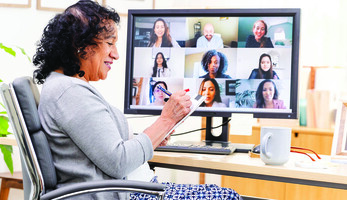 A worker on a Zoom call