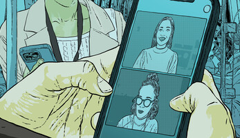 Illustration of video meeting over the phone