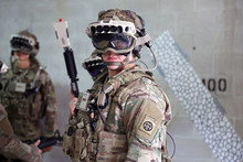 Soldier wearing augmented reality goggles