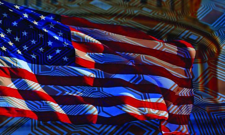Motherboard with USA flag in the background