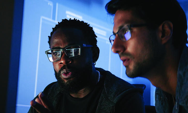 Colleagues reviewing information on computer