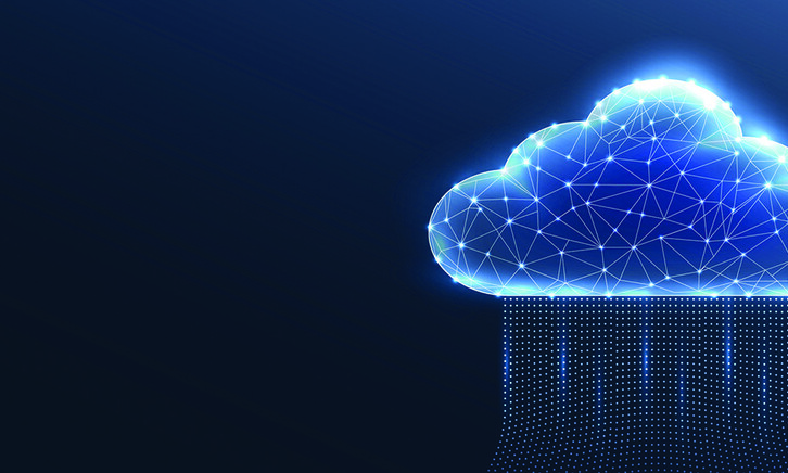 A digital cloud with glowing particles