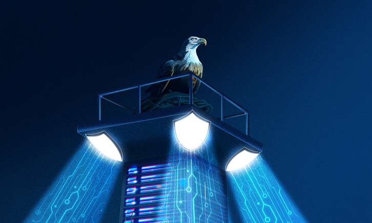 Eagle atop spotlight