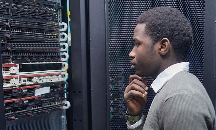 Person looking at data center