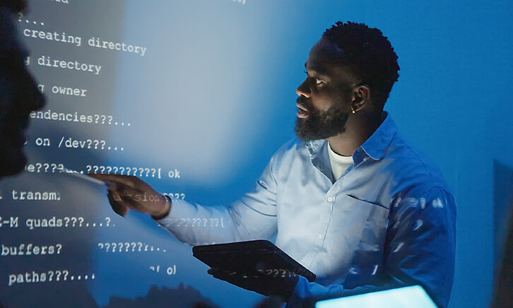Person discussing code