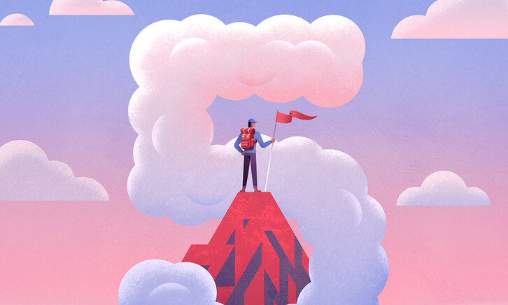 Illustration of person climbing a moutain