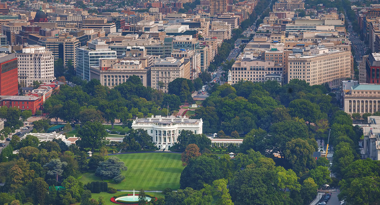 Aerial view of Washington, D.C., by the White House and downtown 