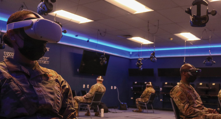 Airmen complete soft skills virtual reality training at Dyess Air Force Base, Texas, Oct. 22, 2021. 