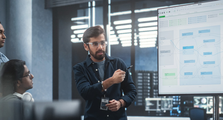 Person giving a presentation in the office