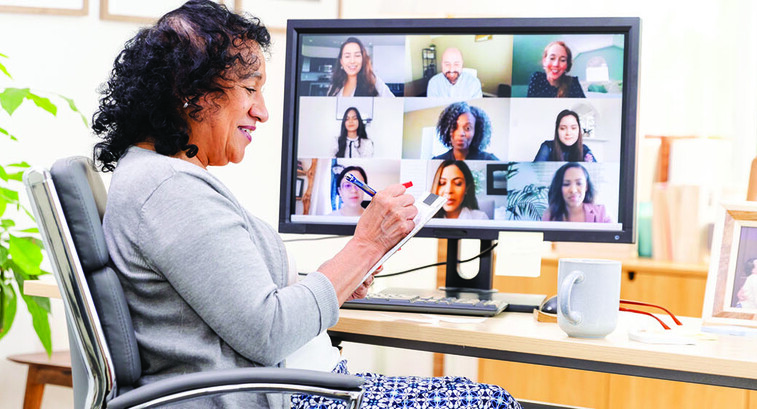 A worker on a Zoom call