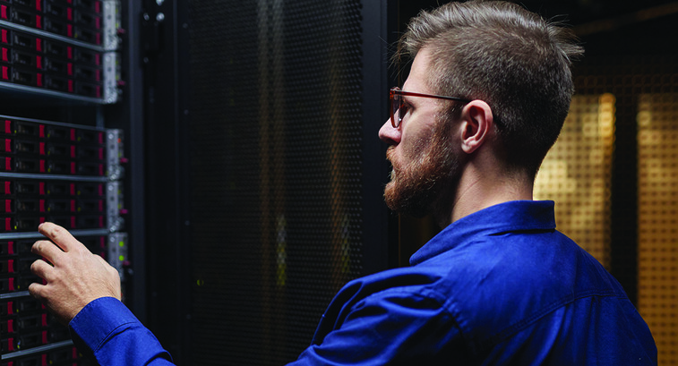 Person working in data center