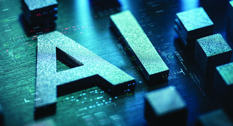 AI concept in blue letters