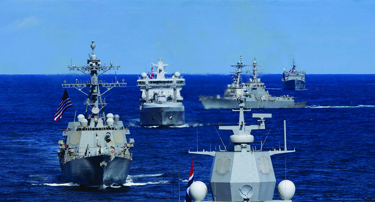 A joint exercise at sea between the U.S. and allies