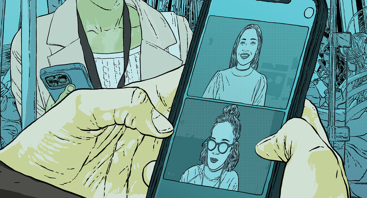 Illustration of video meeting over the phone