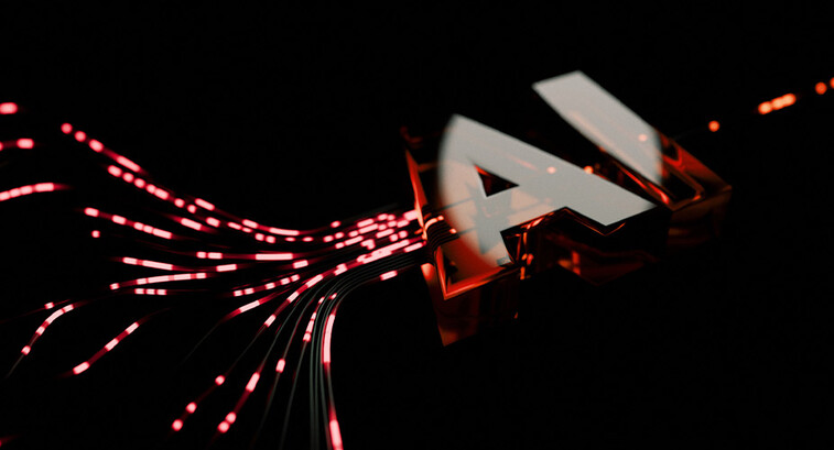 Conceptual AI letters against red lights