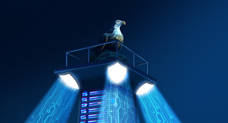 Eagle atop spotlight