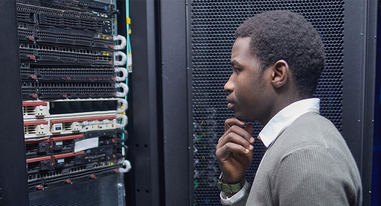 Person looking at data center