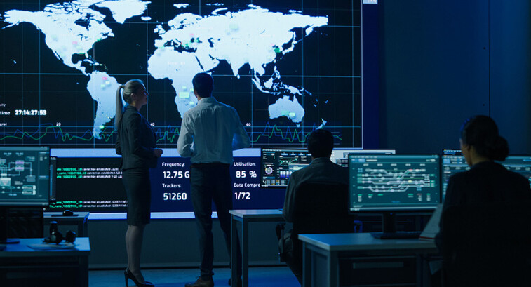 People looking at digital map