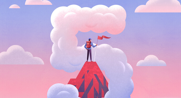 Illustration of person climbing a moutain