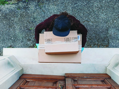 Person delivering packages, seen from overhead