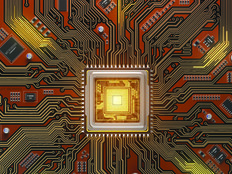 computer chip on a mother board