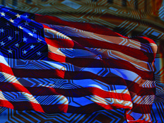 Motherboard with USA flag in the background