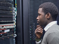 Person looking at data center
