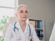 Doctor using computer