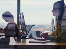 Busy corporate office silhouettes