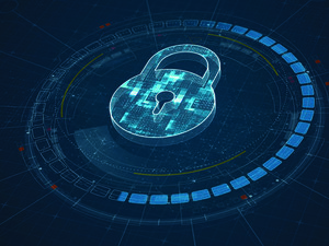 Blue digital security key logo