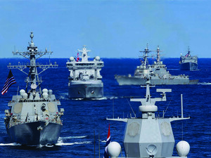 A joint exercise at sea between the U.S. and allies