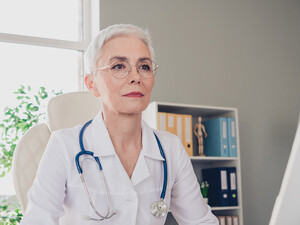 Doctor using computer