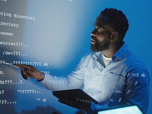 Person discussing code